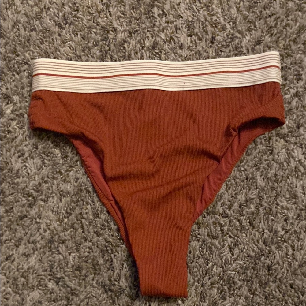 Burnt orange Bikini Bottom with Striped Waistband NWOT